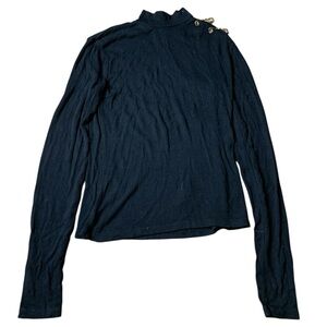 AMISU Black Ribbed Mock Neck Top with Gold Safety Pin Hardware - XS